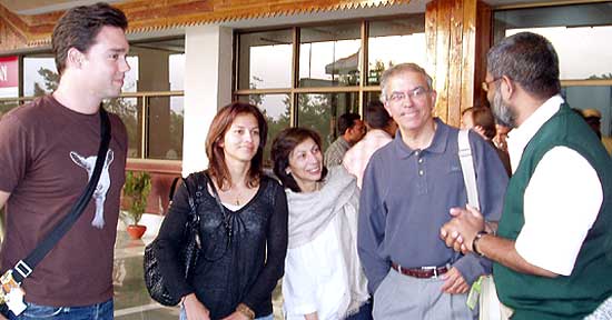 Vijay Crishna (Second from right), Smita Godrej, Freyen Crishna and Cyril Bieri are being welcomed at Kangra Airport by Tibetan Government-in-Exile and Friends of Tibet. (Photos: Friends of Tibet)